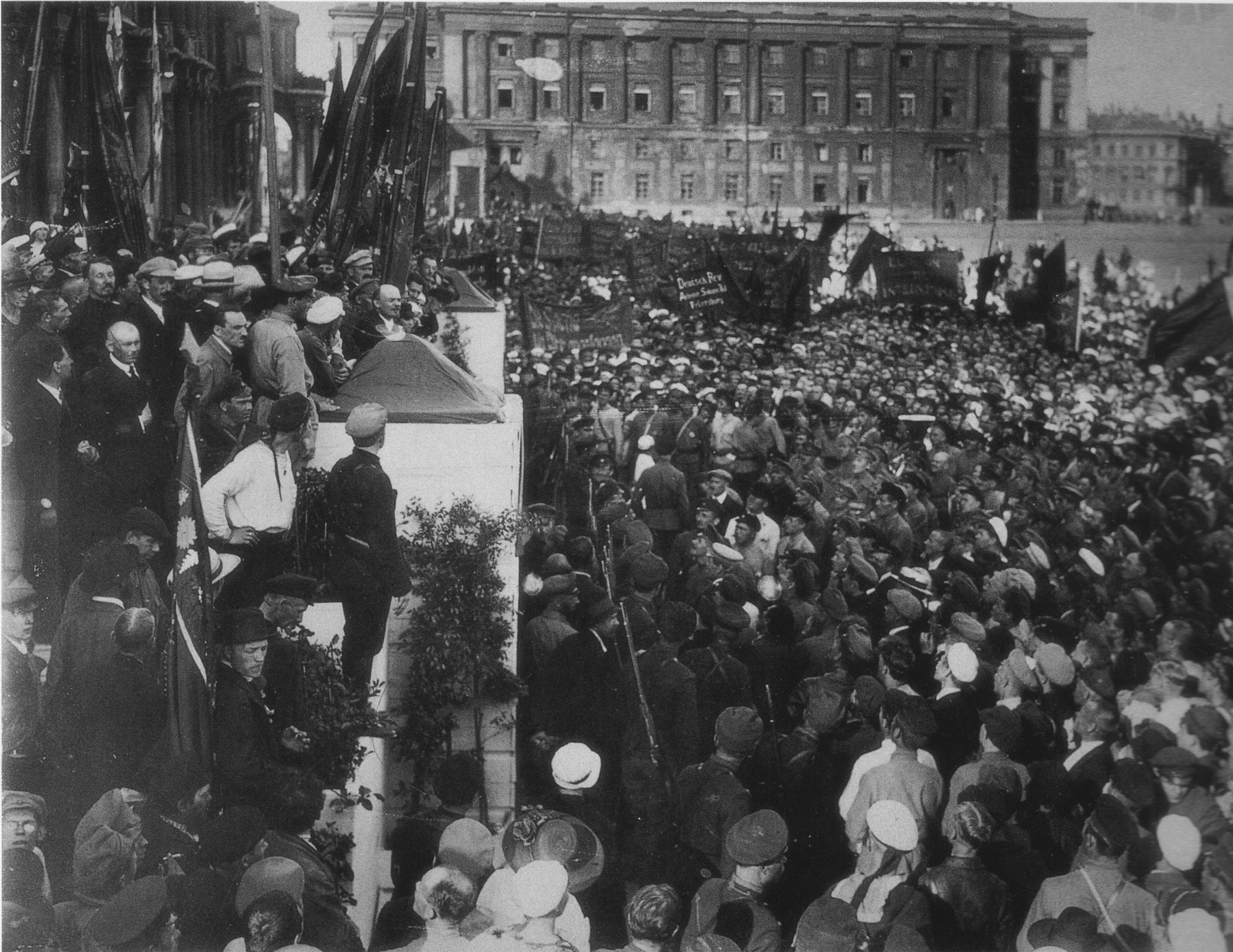 Lenin speaking in Petrograd during the Second Congress of the Communist International.